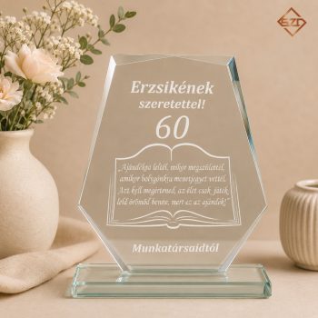 Születésnapi üveg díj egyedi gravírozással elegáns díszdobozban