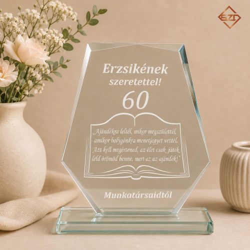 Születésnapi üveg díj egyedi gravírozással elegáns díszdobozban