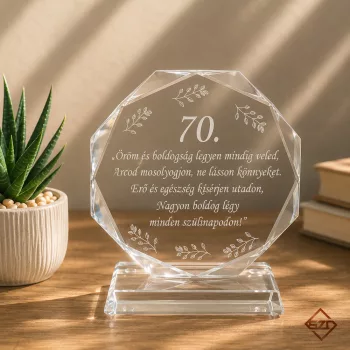 Egyedi gravírozott kristály emléktárgy elegáns díszdobozban