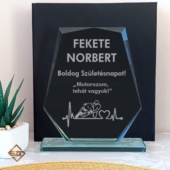 Üveg díj díszdobozban - Motoros