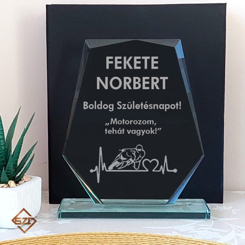 Üveg díj díszdobozban - Motoros