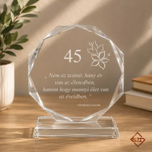 Gravírozott kristály ajándék elegáns díszdobozban egyedi felirattal
