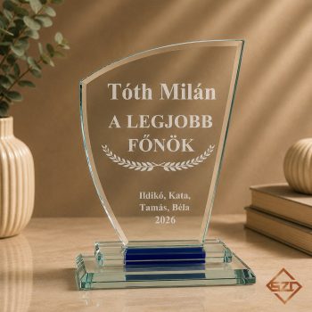 Gravírozott kristály dísz a legjobb főnöknek elegáns díszdobozban