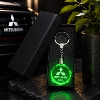 LED-es Mitsubishi kristály kulcstartó gravírozott Mitsubishi logóval és névvel