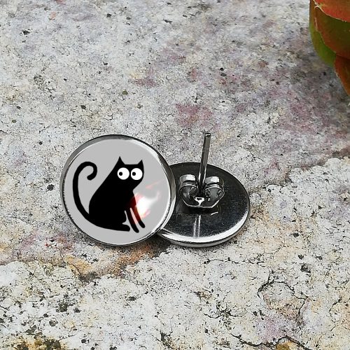 Fekete macska beszúrós acél fülbevaló