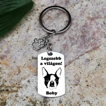 Boston terrier acél kulcstartó