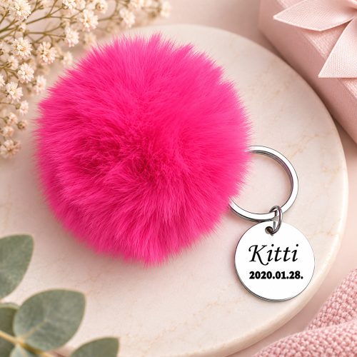 Pink pompom kulcstartó nőies ajándéknak
