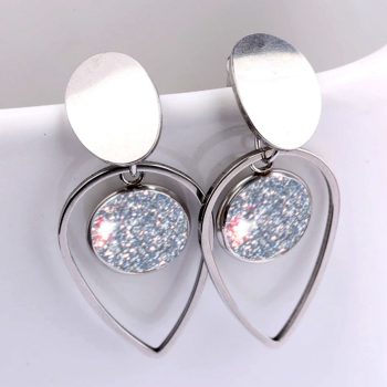 Ezüst glitteres üveglencsés fülbevaló