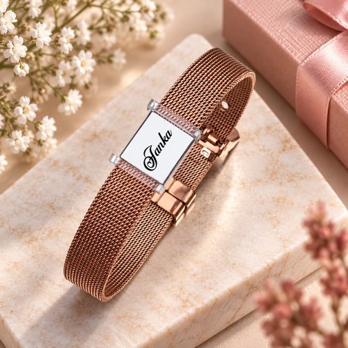 Névre szóló rose gold nemesacél karkötő egyedi gravírozással