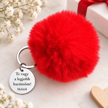 Piros pompom kulcstartó nőies ajándéknak