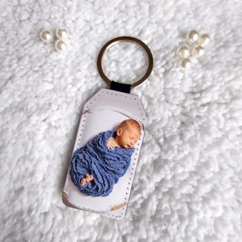 Bőr fényképes babakulcstartó
