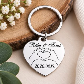 Love szív gravírozott acél kulcstartó romantikus ajándék