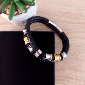 Nemesacél-bőr karkötő egyedi gravírozással-02