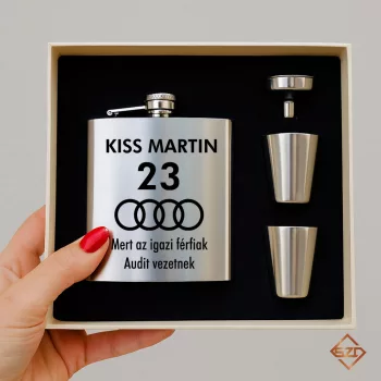 Gravírozott Audi acél flaska szett elegáns díszdobozban