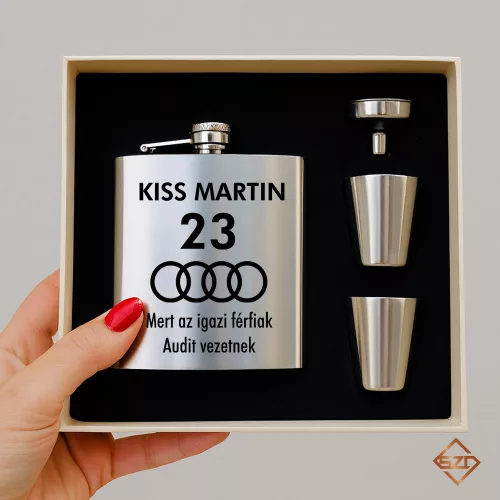 Gravírozott Audi acél flaska szett elegáns díszdobozban