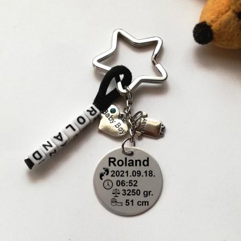 Baba születési információ acél kulcstartó-01