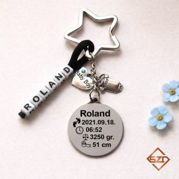 Baba születési információ acél kulcstartó-01