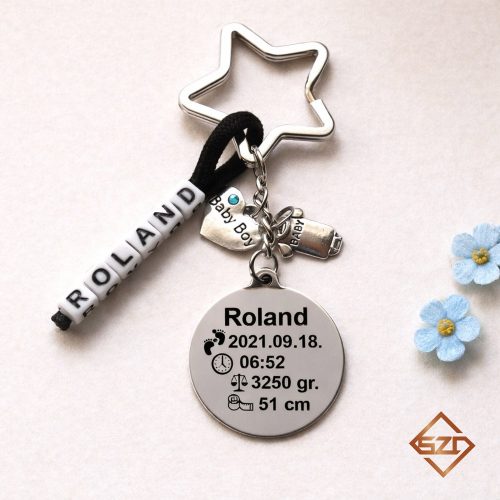 Baba születési információ acél kulcstartó-01