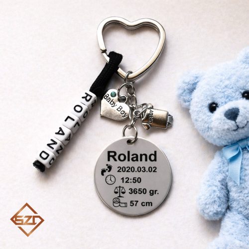Baba születési információ acél kulcstartó-02