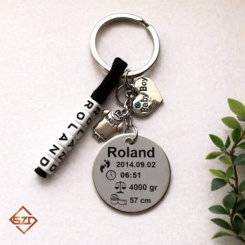 Baba születési információ acél kulcstartó-03