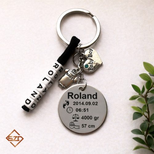 Baba születési információ acél kulcstartó-03