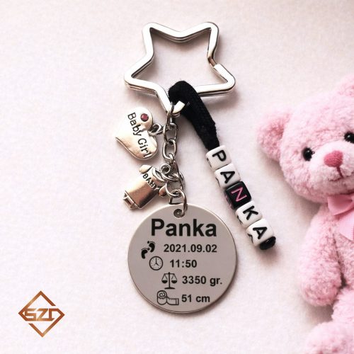 Baba születési információ acél kulcstartó-05