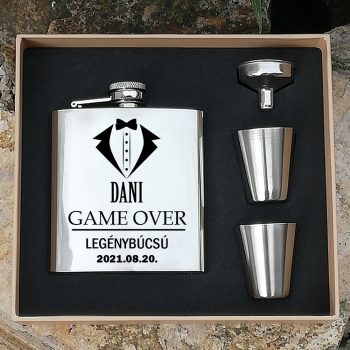 Game Over acél flaska szett legénybúcsú ajándék