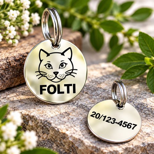 Polírozott nemesacél cicabiléta 20 mm egyedi gravírozással
