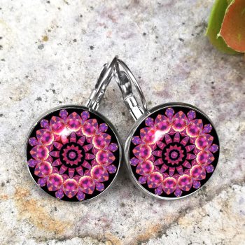 Mandala fekete-pink francia kapcsos fülbevaló