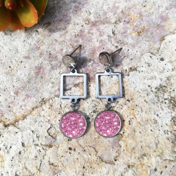 Rózsaszín flitteres fülbevaló