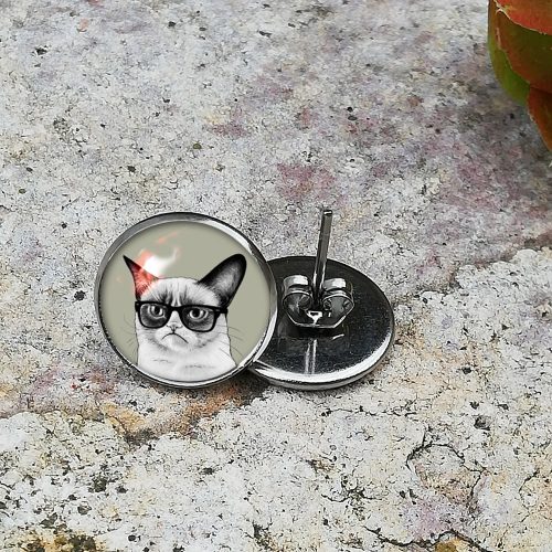 Szemüveges macska beszúrós fülbevaló