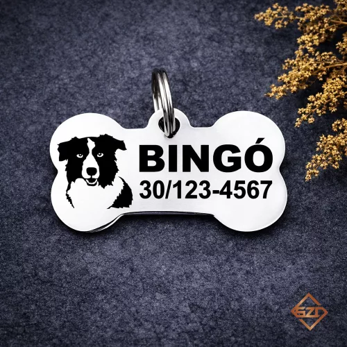 Border collie kutyabiléta névvel és telefonszámmal