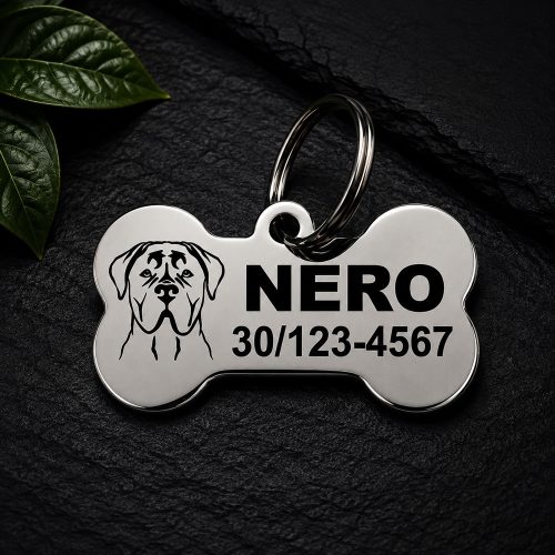 Cane Corso gravírozott nemesacél kutyabiléta 40×22 mm