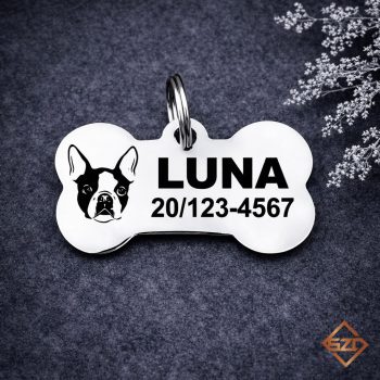 Francia Bulldog nemesacél kutyabiléta 40x22mm