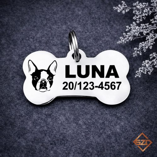 Francia Bulldog nemesacél kutyabiléta 40x22mm