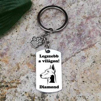 Dobermann gravírozott acél kulcstartó