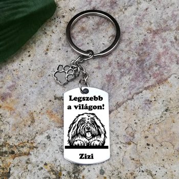 Puli gravírozott acél kulcstartó
