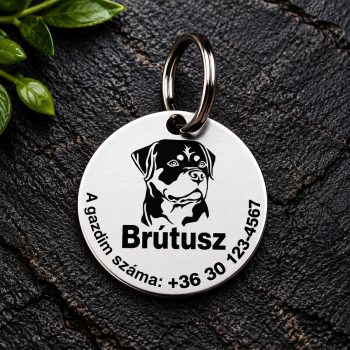 Rottweiler gravírozott nemesacél kutyabiléta 30 mm