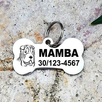 Shar Pei nemesacél kutyabiléta 40x22mm