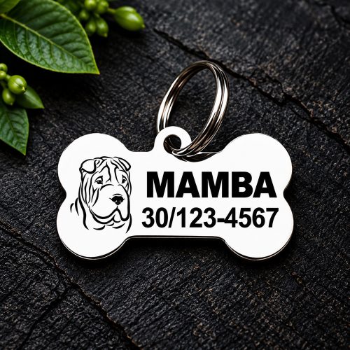 Shar Pei gravírozott nemesacél kutyabiléta 40×22 mm