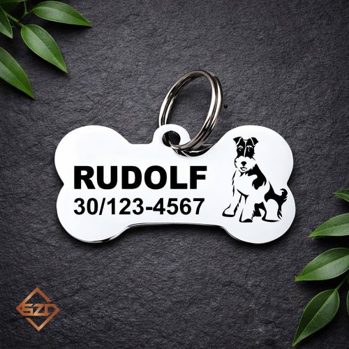 Foxterrier nemesacél kutyabiléta 40x22mm