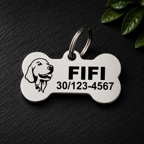 Golden Retriever gravírozott nemesacél kutyabiléta 40×22 mm