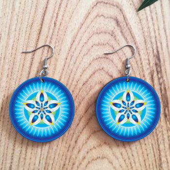 Kék mandala fa fülbevaló