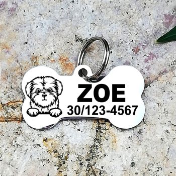 Máltai selyemkutya nemesacél kutyabiléta 40x22mm