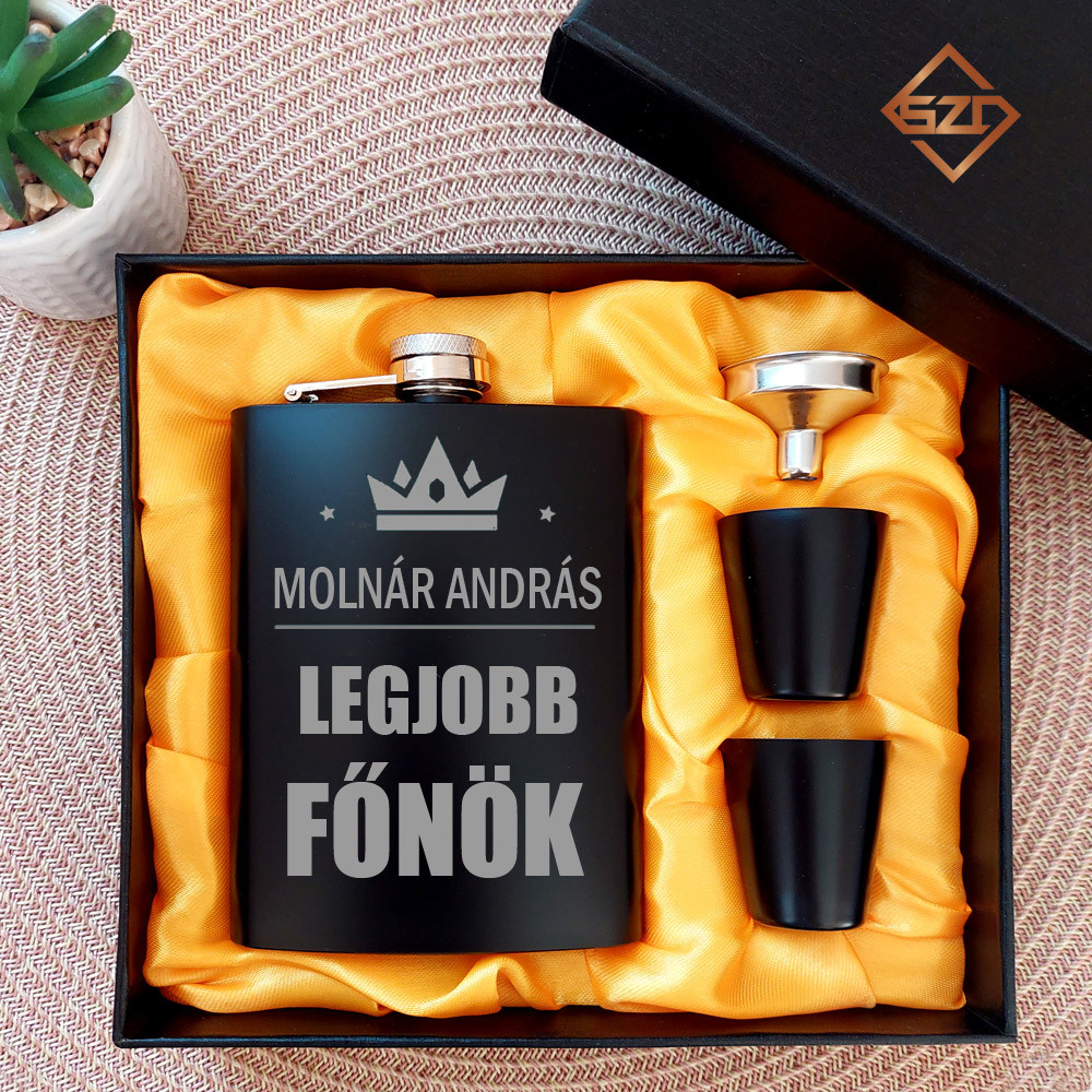 Legjobb főnök fekete acél flaska szett